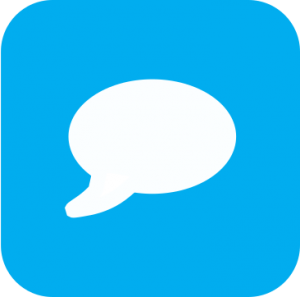 Icon showing a white speech bubble on a light blue background.