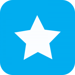 Icon showing a white star on a light blue background.