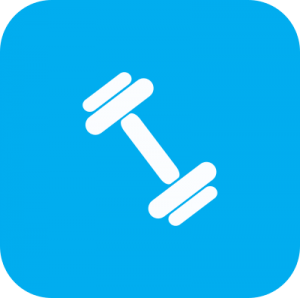 Icon showing a white cartoon weight on a light blue background.