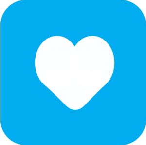 Icon showing a white cartoon heart on a light blue background.