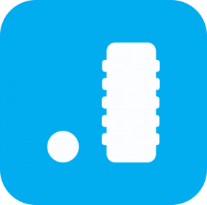 Icon showing white outlines of a lacrosse ball and a foam roller on a light blue background.