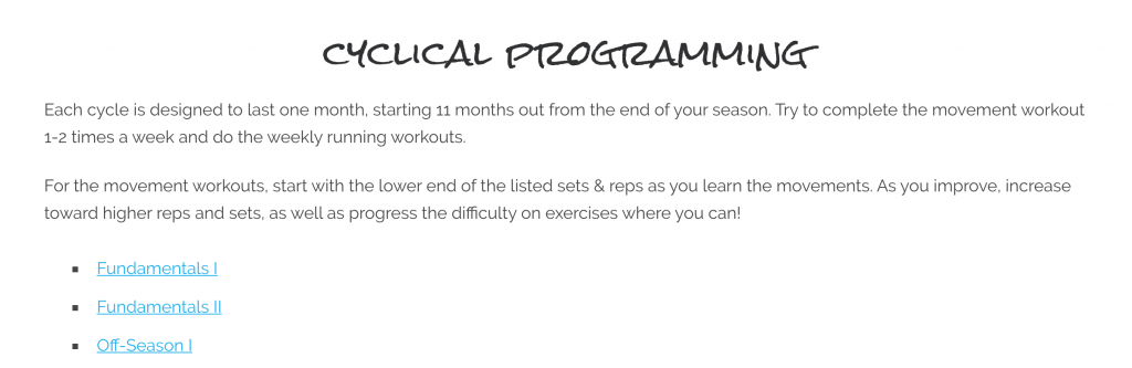 programming for this membership is cyclical - designed to take you through foundational movements, strength, stability, and power cycles